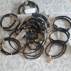 15 Pieces French Connection Black and Gold Screw Wrap Bracelet Choker Neckalce